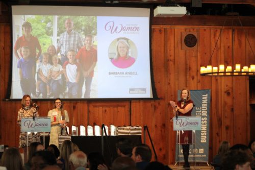 Barbara Angell receiving Triangle Business Journal Women in Business Award in Raleigh