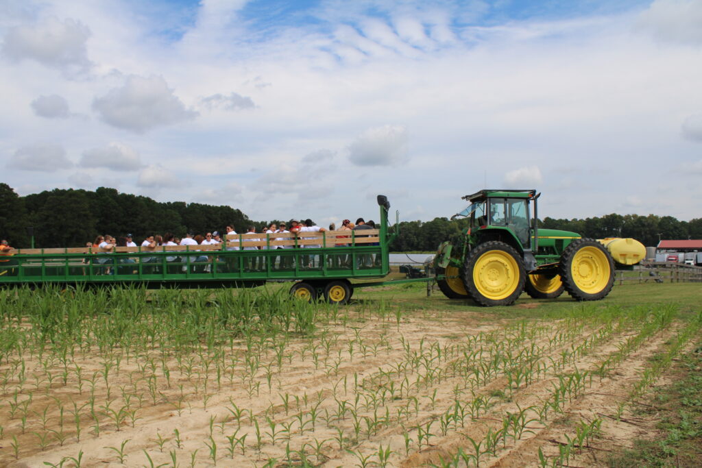 SCI team members taking a hayride during Family Day 